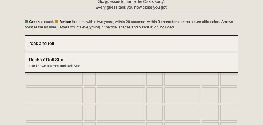 Typing rock and roll suggests Rock 'n' Roll Star, also known as Rock and Roll Star
